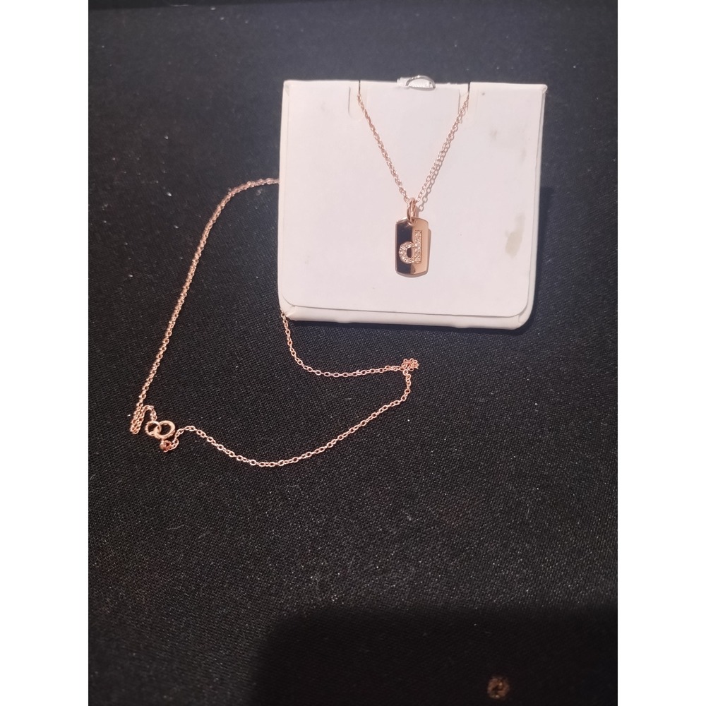 925 Sterling‎ Silver Rose Gold Initial d Dog Tag Necklace Cubic Zirconia 18 In